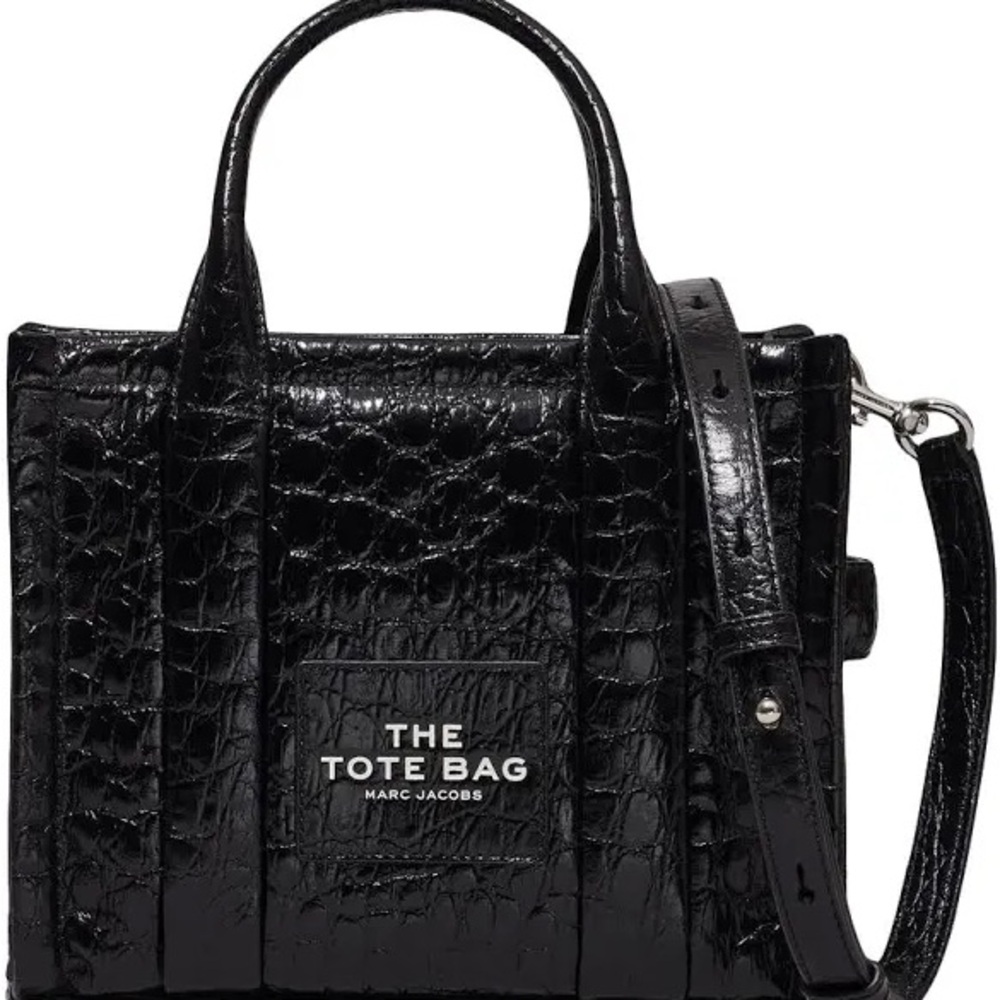 Marc Jacobs Black Tote Bag Faux Leather Croc Embossed